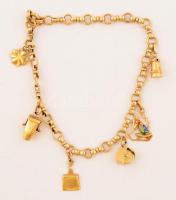 Arany (Au) 14 K zsuzsu karkötő, zománc és csont díszekkel, bruttó: 9,6 g