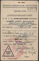1949 MLSZ játékos igazolvány,  arcképes, 11x7cm