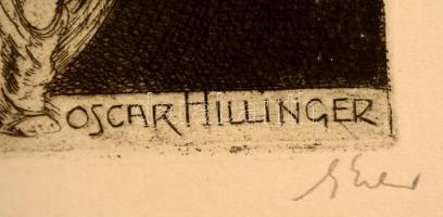 Georg Oskar Erler (1871-1950): Erotikus ex libris Oscar Hillinger. Rézkarc, papír, jeltett, 11,5×7,5...