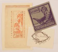 Jelzés nélkül: 3 db exlibris: Anni Pescatore, Mérei József, Th Abitz Schulze, klisé linók, 6×7-14×7 cm