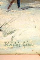 Kádár jelzéssel: Téli utca részlet. Olaj, vászon, 50×60 cm