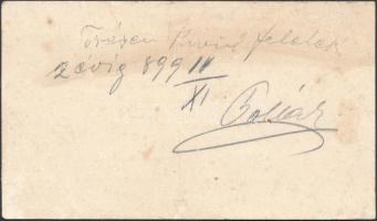 1899 Mezőkövesd, Pollák F.-né műórás üzlete, reklámkártya hátoldalon a tulajdonos s.k. garanciaválla...