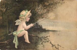 Fishing angel, litho (fa)