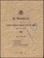 1912 Fiume város közösségi szolgáltatásai, éves költségvetési jelentés / III. Bilancio dei Servizi Pubblici della Citta di Fiume 1911, report on municipal public services, 83 p. 28×21 cm