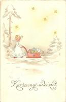 2 db karácsonyi és névnapi üdvözlőlap / 2 Christmas and Nameday greeting postcards, s: Inge Plotz