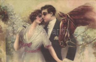 Italian art postcard, romantic couple, horse, W. S. S. B. No. 6835/3 (EK)