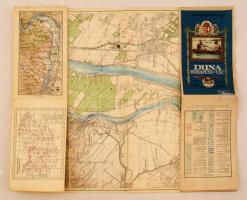 1929 A Duna Budapest-Vác közötti szakaszának térképe, kiadja a M. kir. állami térképészet, hajtott, ...