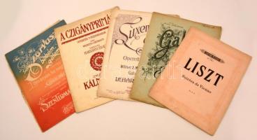 5 db régi kottafüzet (Liszt, Lehár, Emile Sauer) különböző zeneműkiadóktól / sheet music, 5 large booklets