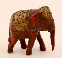 Egzotikus díszítésű fa elefánt, m: 14 cm