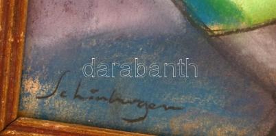 Schönberger jelzéssel: Csellózó lány. Pasztell, papír, üvegezett kertben, 47×34 cm