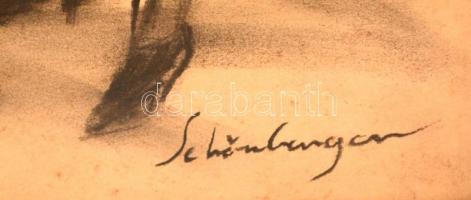 Schönberger jelzéssel: Esti dallamok. Vegyes technika, papír, üvegezett kertben, 50×40 cm