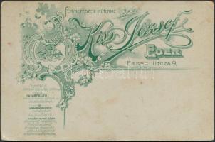 cca 1900 Népviseletben, keményhátú fotó Kiss József egri műterméből, 16x11 cm