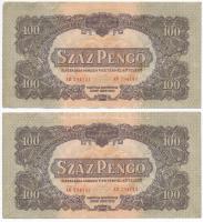 1944. 100P "A Vörös Hadsereg Parancsnoksága" (3x) közeli sorszámok T:III szép papír