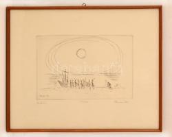 Borsos Miklós (1906-1990): Halászok. Rézkarc, papír, jelzett, sorszámozott. 62/100 üvegezett keretben, 39x48 cm