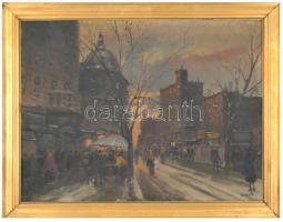 Berkes jelzéssel: Téli utca. Olaj, karton, jelzett, keretben, 60×80 cm