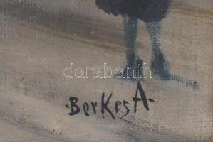 Berkes jelzéssel: Téli utca. Olaj, karton, jelzett, keretben, 60×80 cm