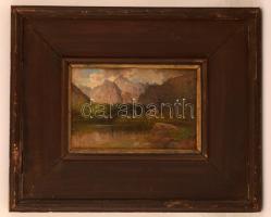 Molnár István (?-?): Csorba-tó vázlat. Olaj, karton, sérült, keretben, 15,5×24,5 cm