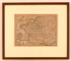 XVIII. század: Militia communis Galliea. Franciaország katonai térképe. Színezett rézmetszet, üvegezett keretben / 18th century. Military map of France Colored etching. 22x16 cm. In glazed frame