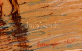 Olvashatatlan jelzéssel: Utca részlet. Pasztell, papír, üvegezett keretben, 30×25 cm