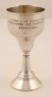 Ezüst(Ag) kupa, gravírozott felirattal, jelzés nélkül, m: 14 cm, nettó: 91,2 g