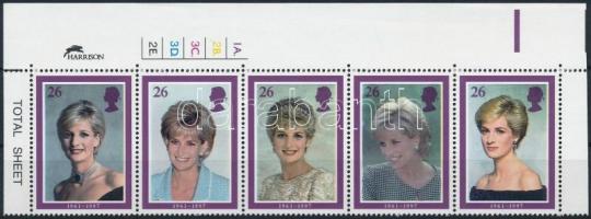 Princess Diana set in corner stripe of 5, Diana hercegnő sor ívsarki ötöscsíkban