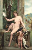 Die Wahrheit / nude lady, erotic art postcard, Stengel & Co. No. 29008. litho s: P. J. A. Baudry (vágott / cut)