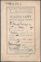 1922 Felvonó kezelő fényképes igazolványa. Budapest, Nádor utca 5. számú ház felvonójára