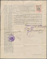 1914 Hunyad vármegyei marhalevél lóvásárra, 20f kiegészítő illetékbélyeggel, hajtva / Vieh-Pass, vet...