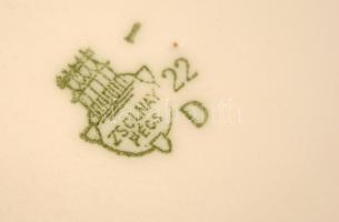 Zsolnay távol-keleti mintás teás készlet, hiányos, matricás, jelzett, kopott, összesen: 7 db (csésze...