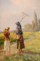 Neogrády Antal (1861-1942): Ivó lány. Olaj, vászon (sérült), jelzett, sérült keretben, 60×80 cm