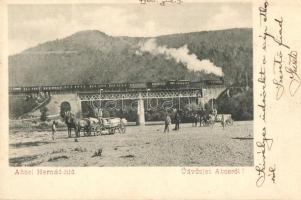 Abos, Obisovice; Hernád vasúti híd, vonat / railway bridge, train (fa)