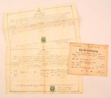 1876 Házassági hirdetési bizonyítvány Pichler György és Kreutzer Aloysia ( 1 hirdetés, 2 keresztlevél)