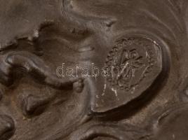 Ón falitányér, hajós címerrel, jelzett, d:23 cm