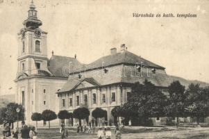 Breznóbánya, Brezno; Városház, Katolikus templom / town hall, church