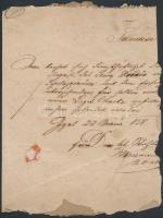 1858 Német nyelvű régi hivatalos levél Igal - Tamási, töredék, hajtva, 24×32 cm
