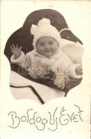 1932 Boldog Új Évet / New Year greeting, baby, photo (fa)