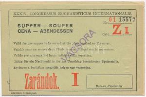 1938 A XXXIV. Nemzetközi Eucharisztikus Kongresszus ellátásos jegyfüzete