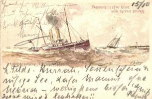 Paquebots de lEtat Belge, Ligne Ostene-Douvres / Belgian ship, SS Princess Josephine with shipping stamps on the backside, litho, Ga. (EK)