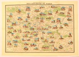 cca 1910 Párizs madártávlatból térkép / cca 1910 Paris with birds eye. 76x56 cm