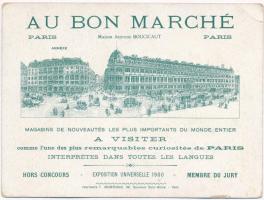 cca 1910 Au Bon Marché, francia litho reklám kártya kétoldalas grafikával, 11×15 cm