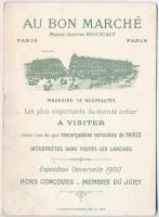 cca 1910 Au Bon Marché, francia litho reklám kártya kétoldalas grafikával, 15×11 cm