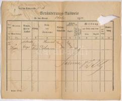 1879 Tengerész számára kiállított menetlevél, német nyelven, több pecséttel