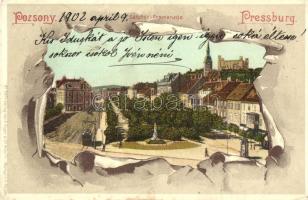 Pozsony, Pressburg, Bratislava; Sétatér / promenade litho (kopott sarok / worn corner)