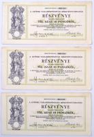 Gyönk 1926. A Gyönki Takarékpénztár Részvénytársaság részvénye 10P-ről (3x) sorszámkövetők, szelvényekkel T:II,II- fo.