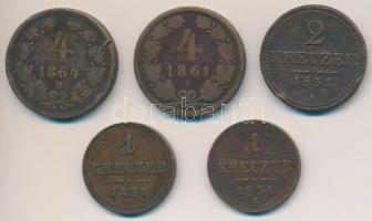 Ausztria 1851A 1kr Cu + 1851A 2kr Cu + 1861A 4kr Cu + Magyarország 1851B 1kr Cu + 1864B 4kr Cu T:2-3 ph. Austria 1851A 1 Kreuzer Cu + 1851A 2 Kreuzer Cu + 1861A 4 Kreuzer Cu + Hungary 1851B 1 Kreuzer Cu + 1864B 4 Kreuzer Cu C:XF-F edge error