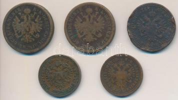 Ausztria 1851A 1kr Cu + 1851A 2kr Cu + 1861A 4kr Cu + Magyarország 1851B 1kr Cu + 1864B 4kr Cu T:2-3...