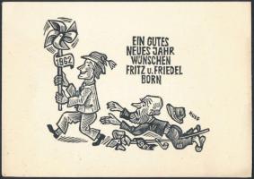 Hermann Huffert (1904-1995): Ex libris Born1962. Fametszet, papír, jelzett a dúcon, 8×10 cm