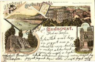 Budapest, Gellérthegy, Margitsziget, főgimnázium, Eötvös szobor, floral litho (EK)