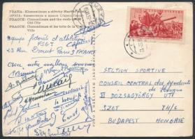 1952 Francia atléták aláírásával elküldött képeslap / postcard with signatures of French athletes