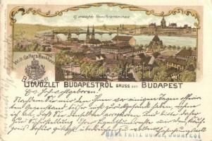 Budapest, Látkép, Országház, Wilh. Geffers Bankhaus reklám, Art Nouveau litho (EB)